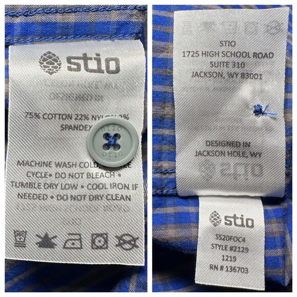 Stio Men's Large Bircher Blue Plaid LS Button-Up Performance Shirt D/C - EUC - Picture 12 of 12